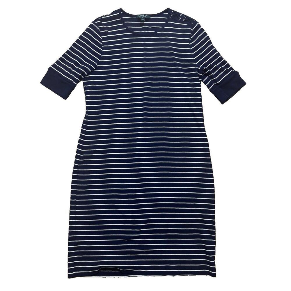 Lauren Ralph Lauren Dress Women’s XL Blue Striped 3/4 Sleeve Coastal Nautical